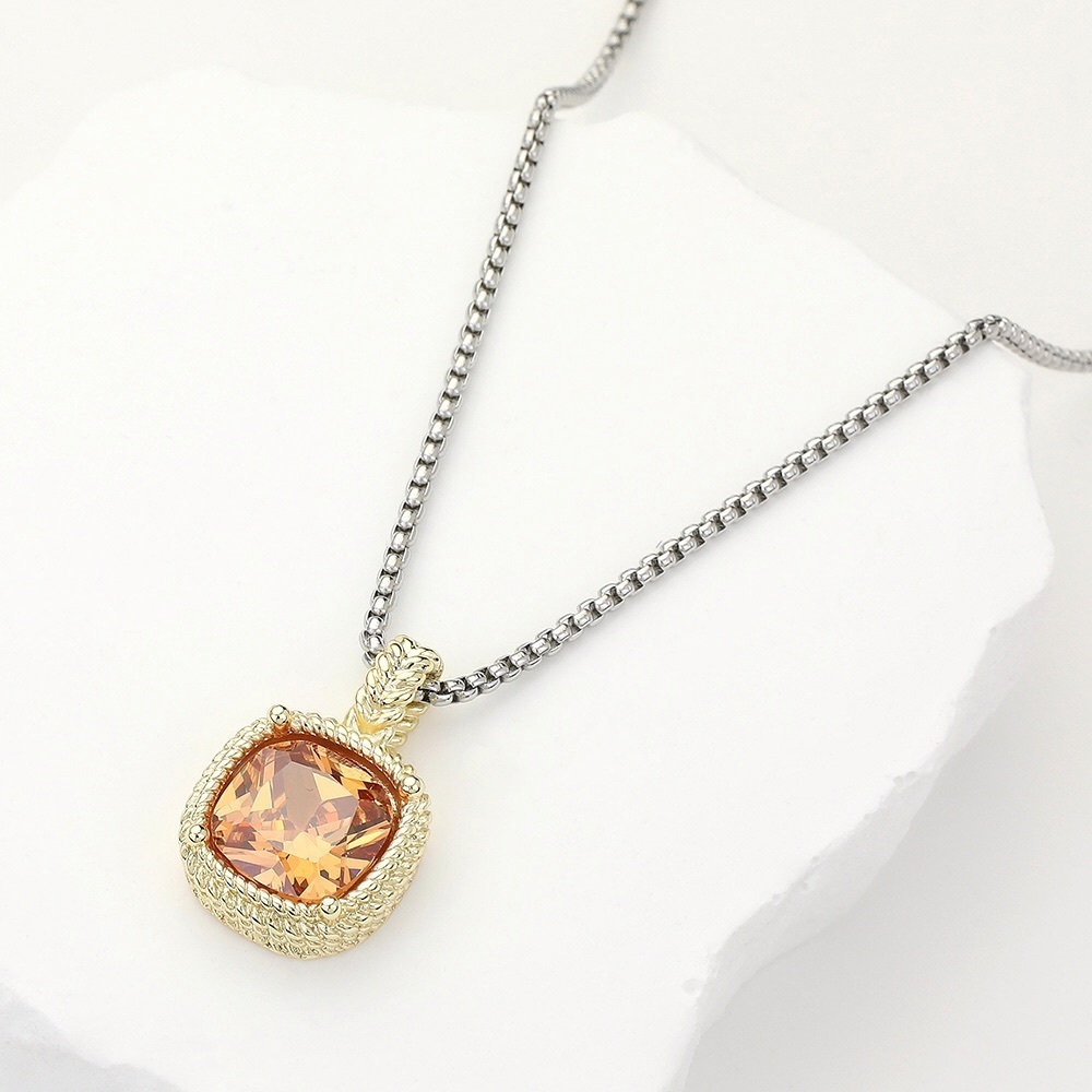Citrine Facet Cut Pendant Necklace 14KGD